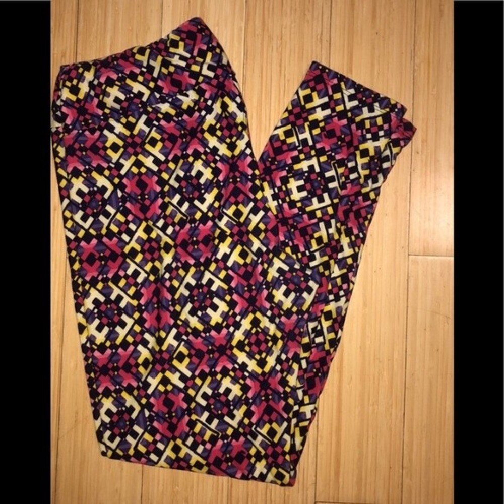 LuLaRoe Pink Yellow Leggings Tall & Curvy Size TC